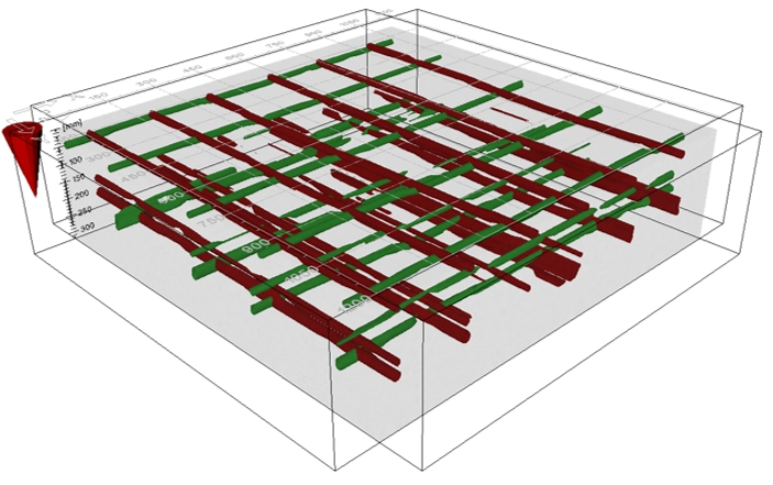 3D section across a 1200 by 1200 mm grid