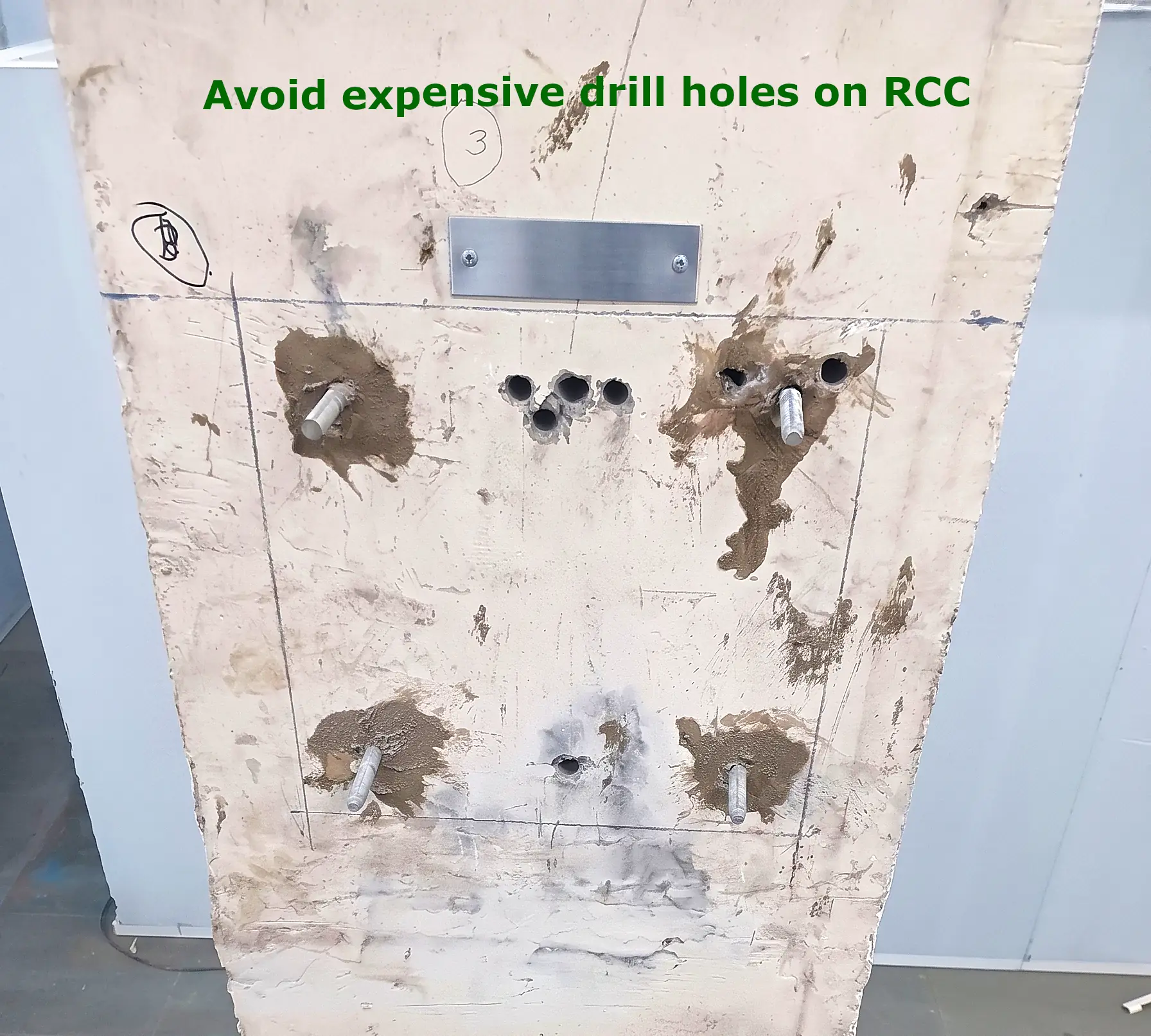 Drilling completed on an RCC column, clear of reinforcement