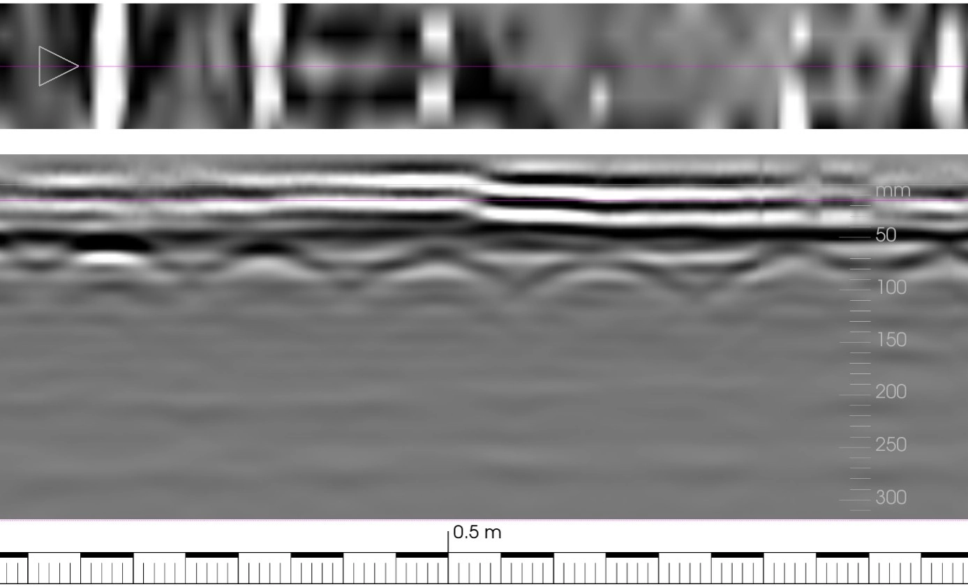 GPR scan from the fallen-slab case study, used to check adjoining elements for the same condition