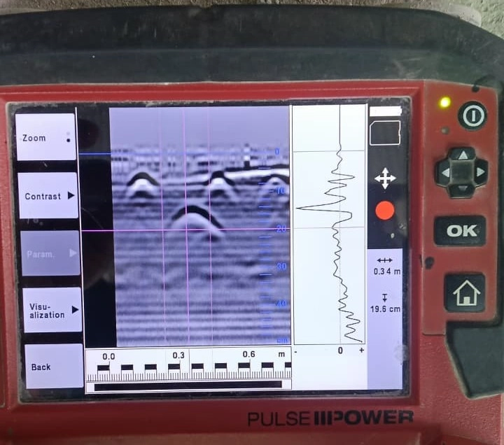 Raw GPR radargram used to identify grout voids inside a post-tensioning duct